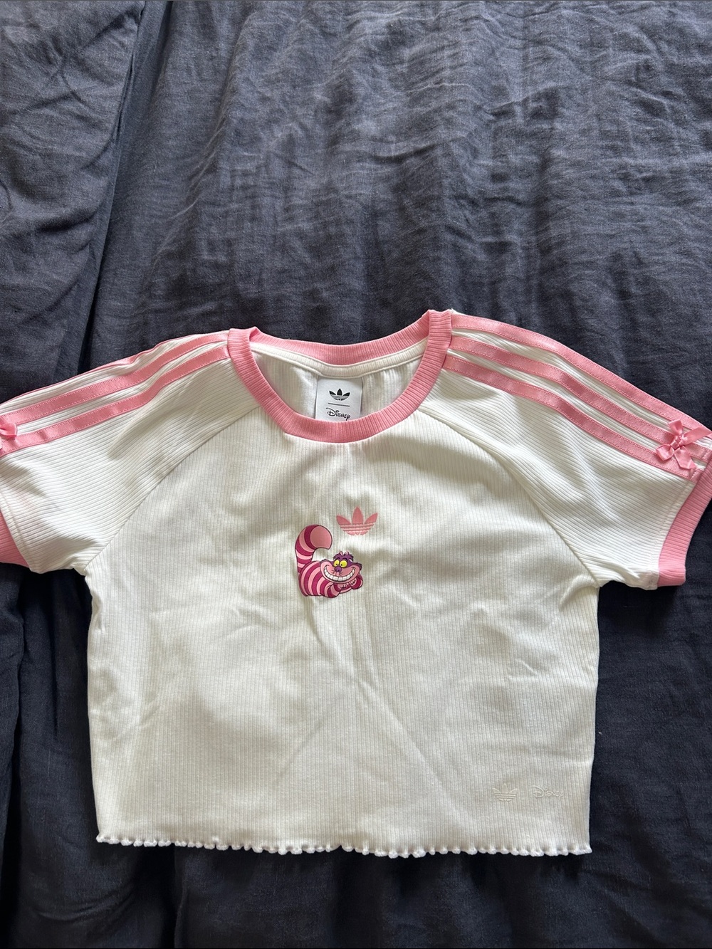 adidas White & Pink Cheshire Cat Cropped Tee